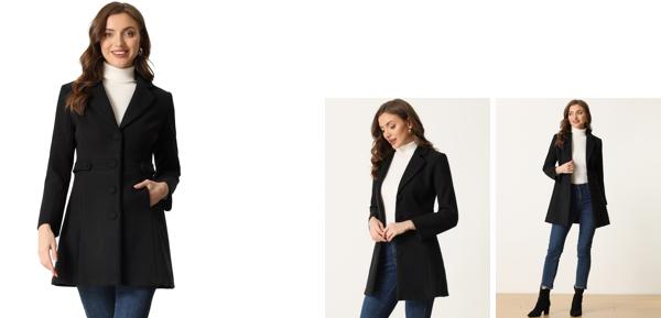 Allegra K レディース ノッチドラペル シングルブレスト ボタンダウン アウター 冬用コート ブラック L 7,841円