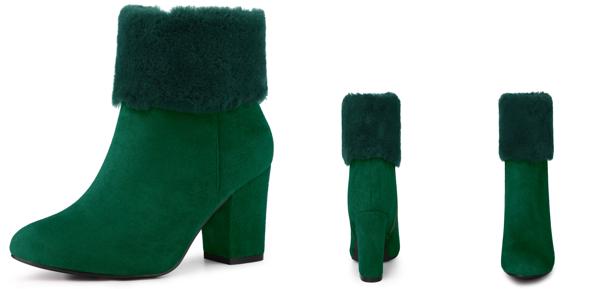 Allegra K アンクルブーツ フェイクファー ラウンドトゥ ブロックヒール スノー レディース グリーン 23.0 cmの通販は