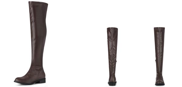 Allegra K ニーハイブーツ ロングブーツ ラウンドトゥ ローヒール サイハイブーツ レディース コーヒー 27.0 cmの通販は 5,589円