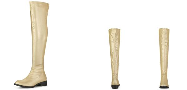 Allegra K ニーハイブーツ ロングブーツ ラウンドトゥ ローヒール サイハイブーツ レディース ゴールド 25.5 cmの通販は