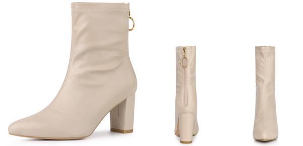 Allegra K アンクルブーツ ブロックヒール バックジップ レディース ベージュ 25.5 cmの通販は 5,265円