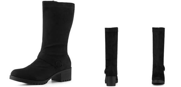 Allegra K コンバットブーツ バックルジッパー チャンキーヒール レディース ブラック1 27.0 cmの通販は