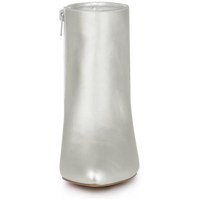 Allegra K アンクルブーツ ジッパー ポインテッドトゥ スティレットヒール レディース シルバー 27.5cmの通販は