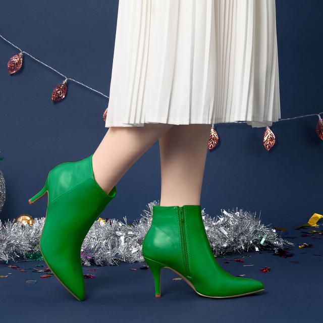 Perphy アンクルブーツ ピンヒール スティレットヒール ポインテッドトゥ サイドジッパー レディース グリーン 26.5の通販は 5,287円