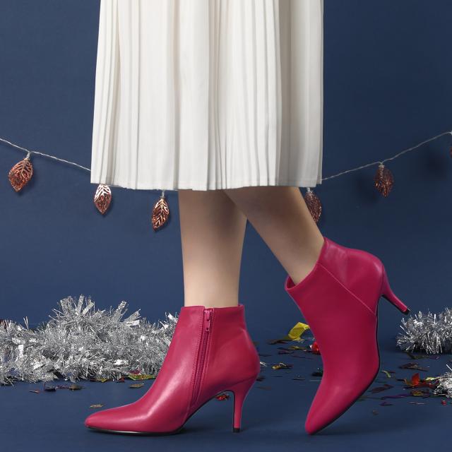 Perphy アンクルブーツ ピンヒール スティレットヒール ポインテッドトゥ サイドジッパー レディース ホットピンク 23.5の通販は 5,242円