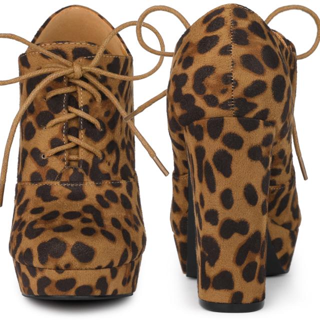Perphy アンクルブーツ チャンキーヒール レースアップ レディース ヒョウ柄 25.0の通販は 5,129円