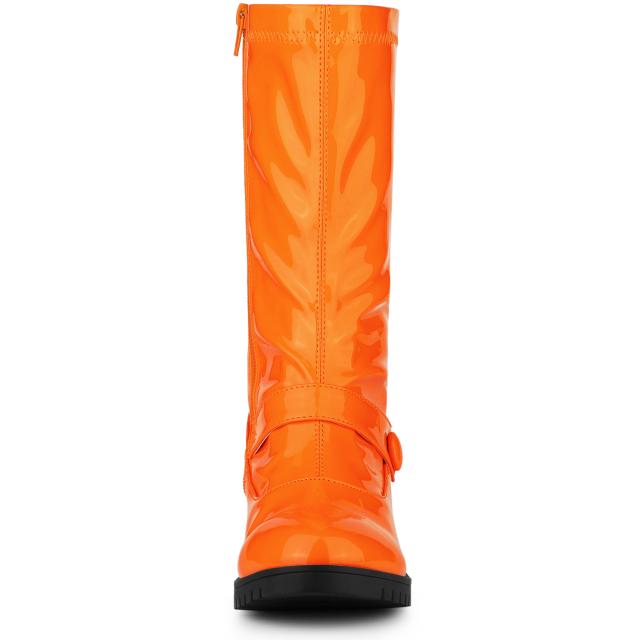 Allegra K コンバットブーツ バックルジッパー チャンキーヒール レディース オレンジ 24.5 cmの通販は 5,297円