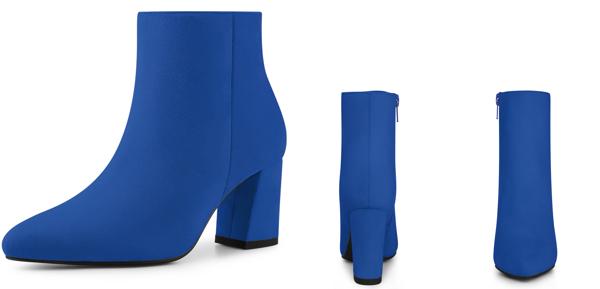 Allegra K アンクルブーツ チャンキーヒール ポイテッドトゥ サイドジップ レディース ロイヤルブルー 23.0 cmの通販は 5,287円