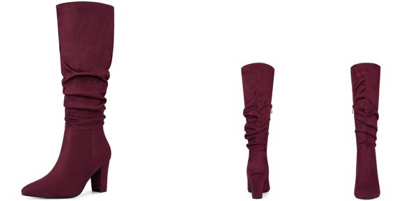 Allegra K ニーハイブーツ チャンキーヒール スラウチ ポイテッドトゥ レディース ブルゴーニュ 26.5 cmの通販は 5,669円