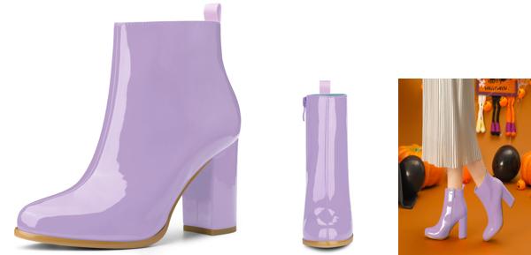 Allegra K アンクルブーツ ラウンドトゥ ジッパー チャンキーハイヒール レディース パープル 25.0 cmの通販は