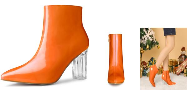 Allegra K アンクルブーツ クリア チャンキーヒール ポインテッドトゥ レディース オレンジ 26.0 cmの通販は 5,287円