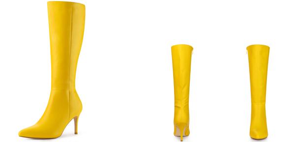 Allegra K ニーハイブーツ ポインテッドトゥ サイドジッパー ピンヒール スティレットヒール レディース イエロー 26.5 cmの通販は