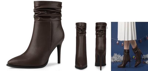 Perphy アンクルブーツ スティレットヒール スラウチ ポイテッドトゥ レディース コーヒー色 24.5 cmの通販は 5,464円