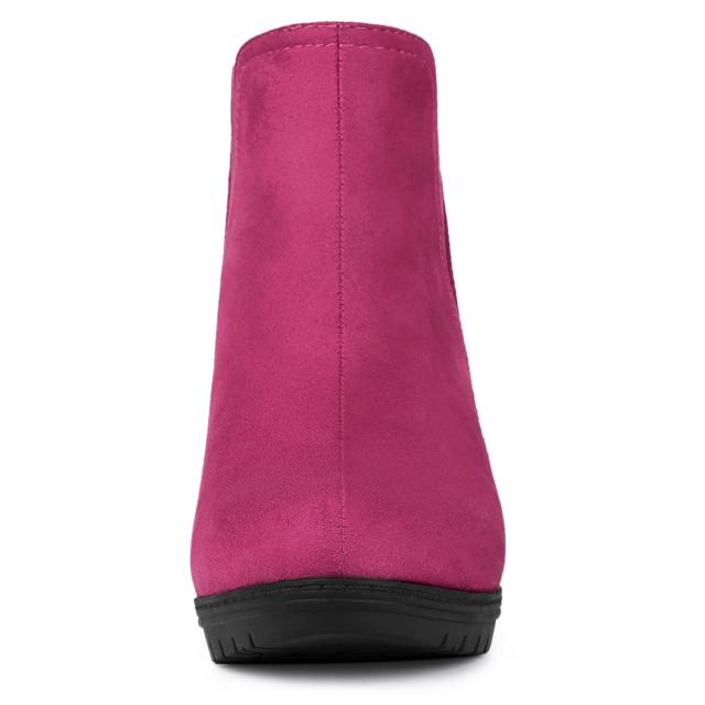 Allegra K チェルシーブーツ ヒョウ柄 ブーティ ラウンドトゥ ブロックヒール プラットフォーム レディース ホットピンク 26.5cmの通販は