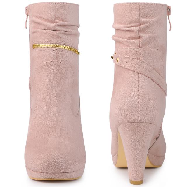 Perphy ミッドカーフブーツ 厚底 ブロックヒール レディース ダストピンク 24.0cmの通販は 5,953円