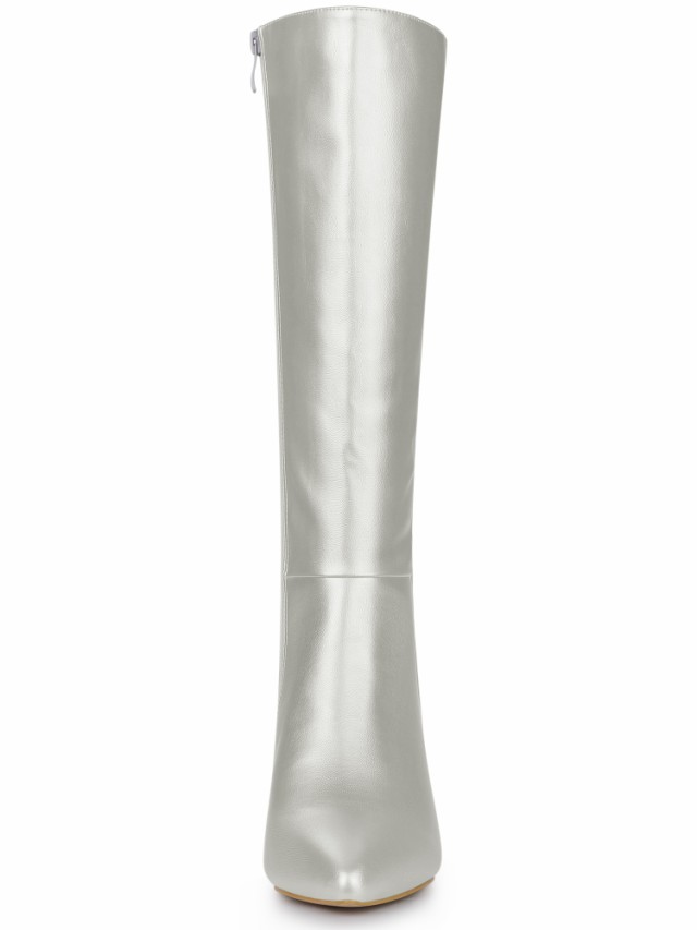 Allegra K ニーハイブーツ ポインテッドトゥ サイドジッパー ピンヒール スティレットヒール レディース シルバー 25.0 cmの通販は