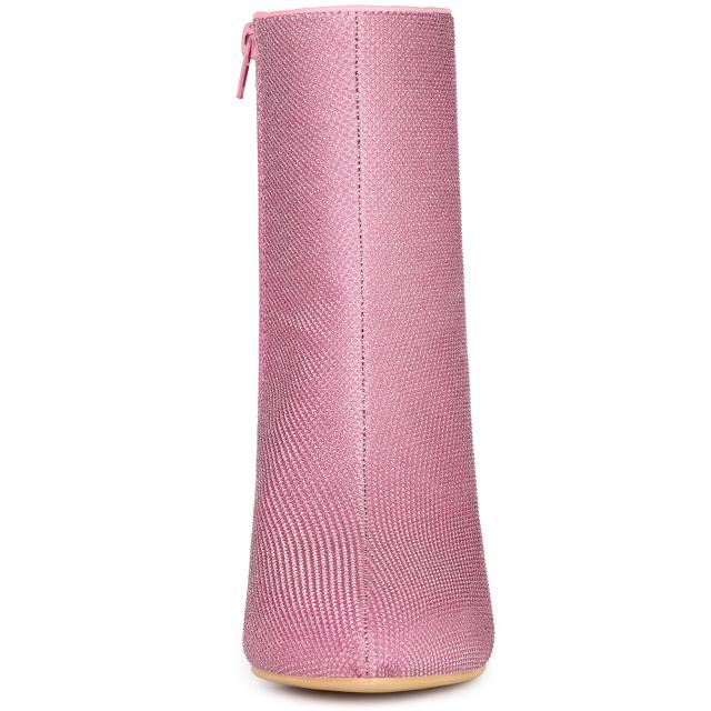 Allegra K アンクル ブーツ サイドジッパー スティレットヒール スパークル レディース ホットピンク 23.5 cmの通販は