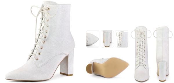 Perphy 女性用グリッターレースアップブロックヒールアンクルブーツ ホワイト 23.5cmの通販は