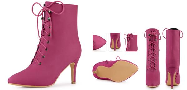 Perphy 女性用ポインティトゥジップレースアップスティレットヒールアンクルブーツ ホトピンク 26.0cmの通販は 5,487円