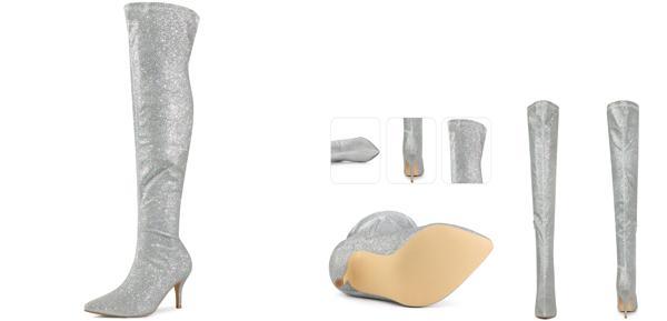 Perphy 女性用グリッターポインテッドトゥスティレットヒールオーバーニーブーツ シルバー 26.0cmの通販は 5,521円