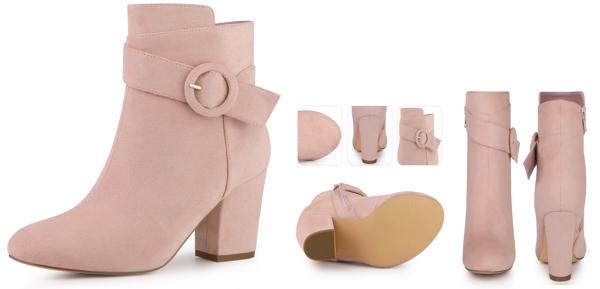 Perphy 女性のためのラウンドトゥサイドジップバックルチャンキーヒールアンクルブーツ ダストピンク 24.0cmの通販は