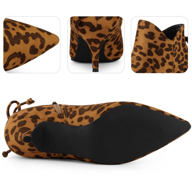 Perphy 女性用ポインテッドトゥボウキトゥンヒールアンクルブーティ ヒョウ 27.5cmの通販は