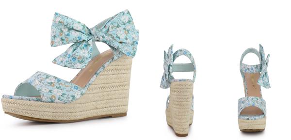 Allegra K ウェッジサンダル 花柄 プラットフォーム ウェッジヒール レディース ブルー 花柄 23.5 cmの通販は