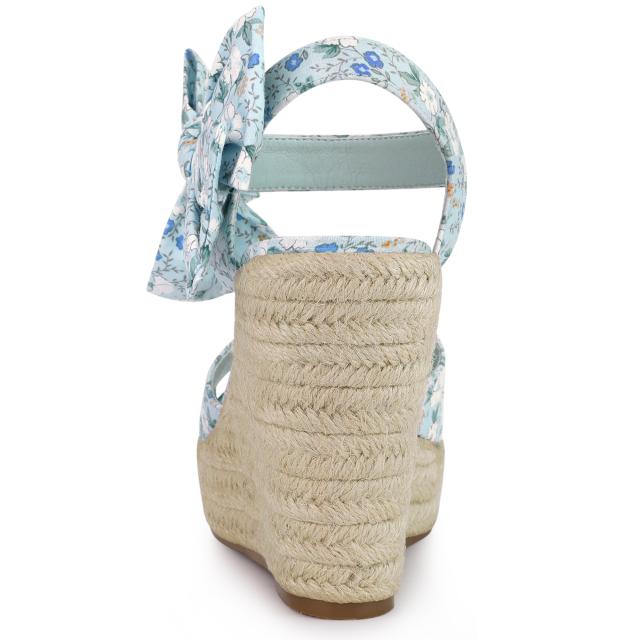 Allegra K ウェッジサンダル 花柄 プラットフォーム ウェッジヒール レディース ブルー 花柄 23.5 cmの通販は
