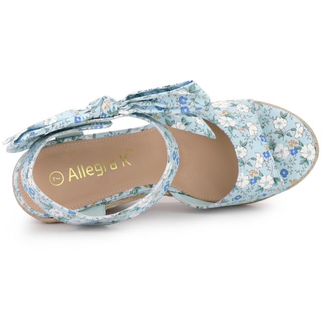 Allegra K ウェッジサンダル 花柄 プラットフォーム ウェッジヒール レディース ブルー 花柄 23.5 cmの通販は