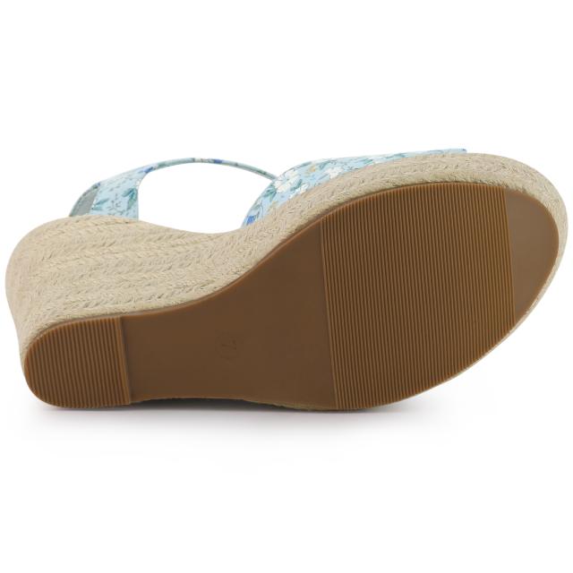 Allegra K ウェッジサンダル 花柄 プラットフォーム ウェッジヒール レディース ブルー 花柄 23.5 cmの通販は