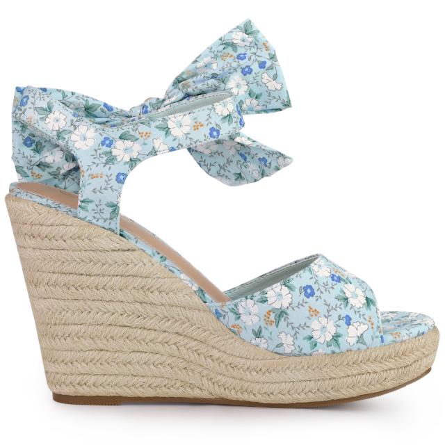 Allegra K ウェッジサンダル 花柄 プラットフォーム ウェッジヒール レディース ブルー 花柄 23.5 cmの通販は