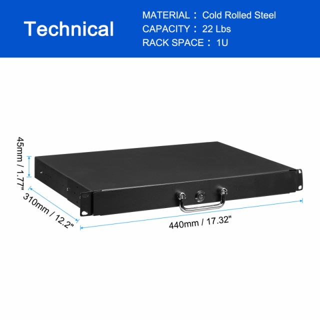 uxcell 1Uラックマウントドロワー ロックとキー付き AV ネットワーク DJ機器ラック キャビネット用 48 cmの通販は
