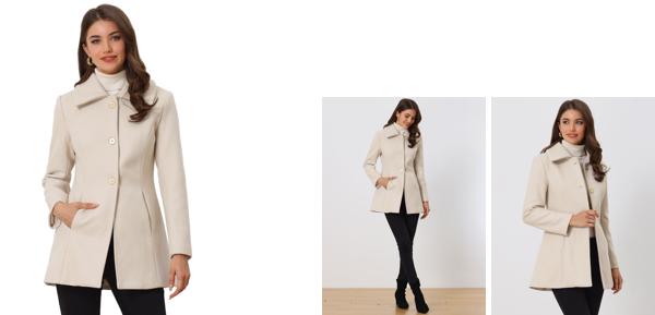 Allegra K ロングコート アウター ターンダウンカラー シングルブレスト スラントポケット レディース クリームホワイト Mの通販は 7,041円