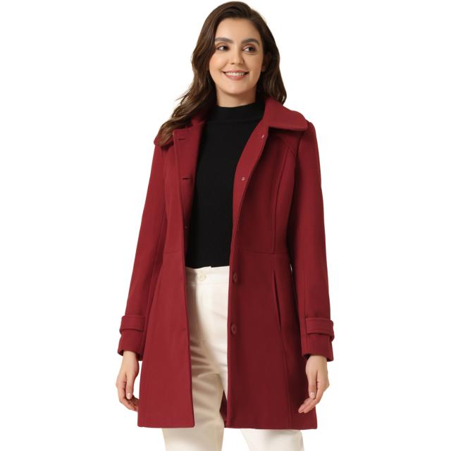 Allegra K ロングコート アウター 丸襟 シングルブレスト ボタン レディース レッド S 6,915円