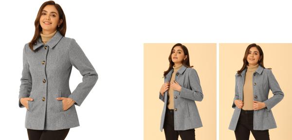 Allegra K オーバーコート ピーコート 襟付き シングルブレスト 冬 レディース女性のオーバーコート襟シングルブレストピーコート グレー Mの通販は 6,169円