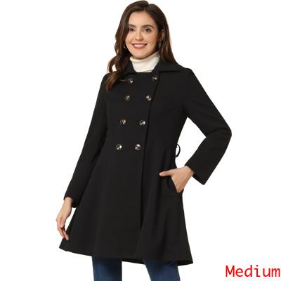Allegra K コート ダブルブレストジャケット ターンダウンカラー スイング ウィンター ベルト レディース ブラック Mの通販は