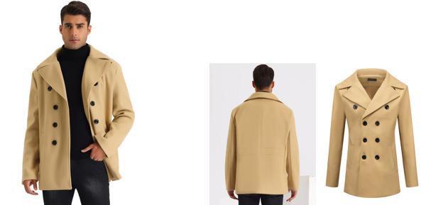 Lars Amadeus ロング トレンチコート ピーコート フォーマル カジュアル クール 長袖 ダブルブレスト ノッチドラペル メンズ カーキ Sの通販は