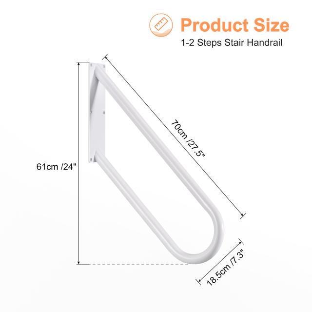 uxcell U字型階段手すり 屋外ステップ用 壁掛け手すり 1-4ステップ 手すり 庭 壁 ガレージ ポーチ ステップ 入り口用 ホワイト