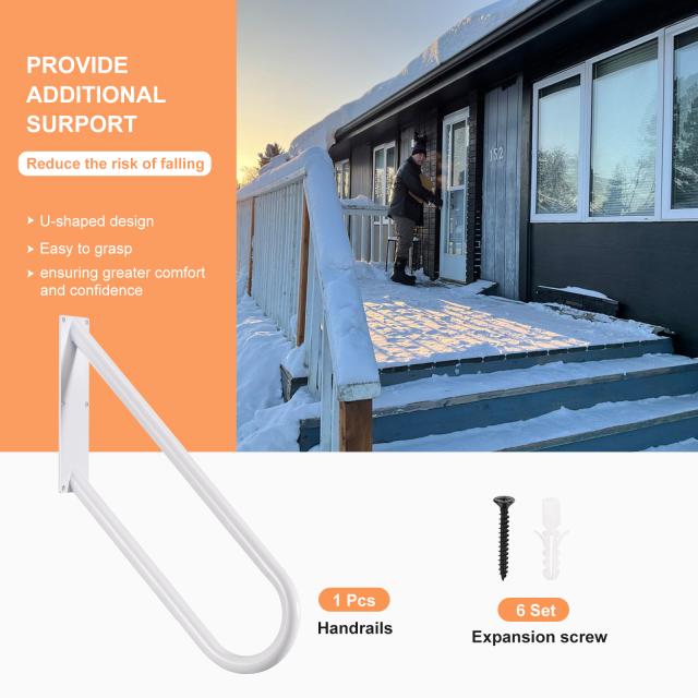 uxcell U字型階段手すり 屋外ステップ用 壁掛け手すり 1-4ステップ 手すり 庭 壁 ガレージ ポーチ ステップ 入り口用 ホワイト