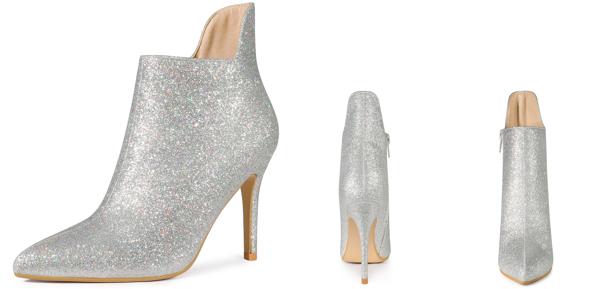Allegra K レディースグリッターポインテッドトゥスティレットヒールカットアウトアンクルブーツ シルバー 27.5の通販は 4,834円
