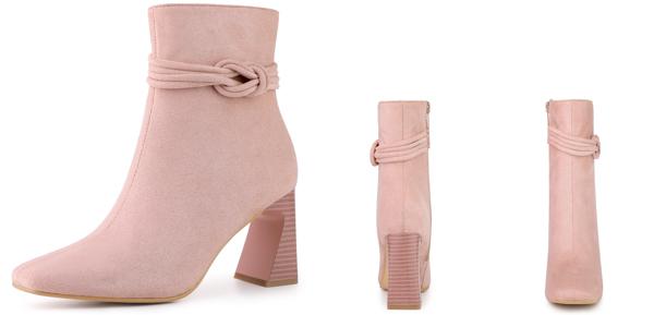 Allegra K レディース ノット装飾 スクエアトゥ サイドジップ チャンキーヒール アンクルブーツ ダストピンク 24の通販は 5,061円