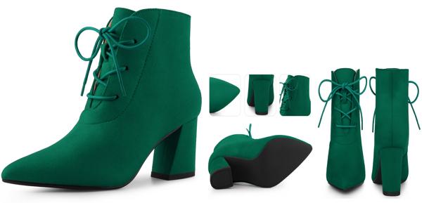 Perphy ポインテッドトゥ レースアップ ブロックヒール アンクルブーツ レディース ダーク緑 23の通販は 5,241円