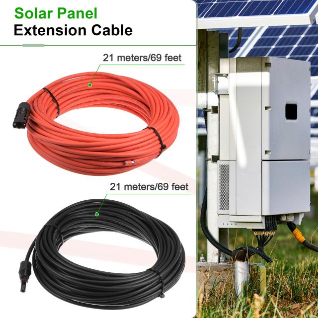 uxcell ソーラーパネルワイヤー 21 M 10AWG 6mm2 ソーラーケーブル 錫メッキ銅線 メスおよびオスコネクタ付き ブラック レッド RVボートマリンソーラーパネル用の通販は