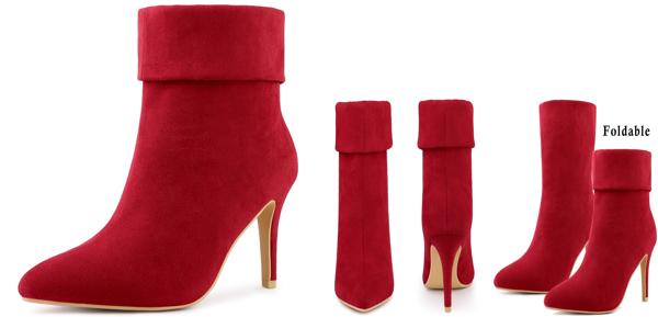 Perphy ソックスブーツ ポインテッドトゥ 折り　ミッドカーフブーツ スティレットヒール アンクルブーツ 女性用 レッド 23.5の通販は 5,103円