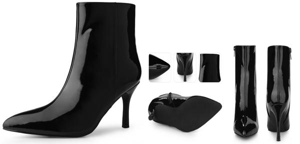 Perphy 女性用 ミラーレザーポインティトゥジッパースティレットヒールアンクルブーツ ブラック 25.0cmの通販は 4,896円