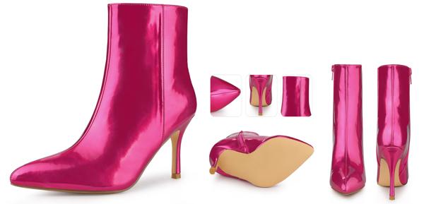 Perphy 女性用 ミラーレザーポインティトゥジッパースティレットヒールアンクルブーツ ホトピンク 23.5cmの通販は