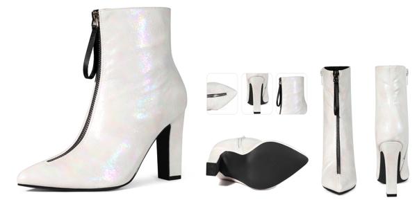 Perphy 女性用ポインテッドトゥフロントジップチャンキーヒールアンクルブーツ シルバー 23.5 5,227円