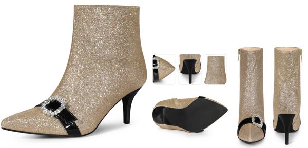 Perphy 女性用シューズ ラインストーン ポインテッドトゥ スティレットヒール シャイニー アンクルブーツ レディース ゴールド 24.0cmの通販は