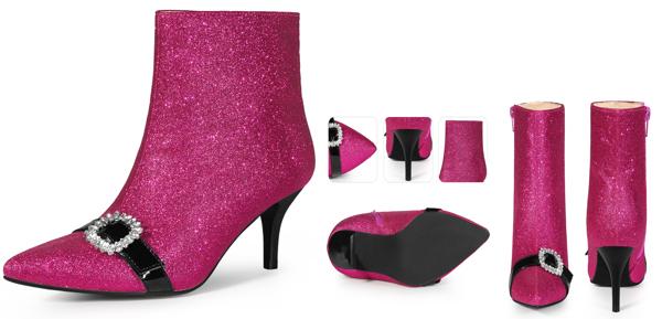 Perphy 女性用シューズ ラインストーン ポインテッドトゥ スティレットヒール シャイニー アンクルブーツ レディース ホトピンク 26.5cmの通販は 4,878円