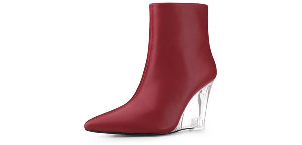 Allegra K 女性用クリアヒールポインテッドトゥウェッジヒールアンクルブーツ レッド 26.5の通販は 5,178円